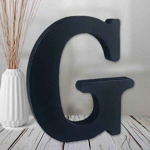 Vista 14 de AOCEAN Letras de madera negra de 6 pulgadas Letras de madera sin terminar para decoración de pared Letras decorativas de pie Rebanadas Tablero