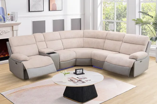 Vista 8 de A Ainehome Sofá modular reclinable eléctrico con LED, juego de sofá modular eléctrico de cuero negro, juego de muebles de sala con carga USB