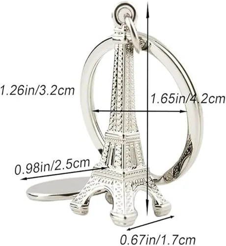 Vista 3 de Llavero de plata de la Torre Eiffel de París, llaveros de recuerdos franceses