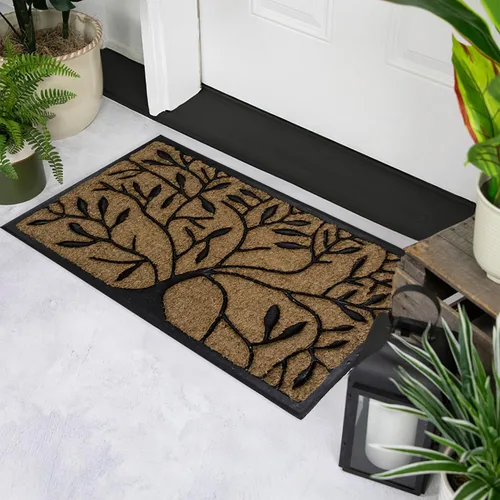 Vista 2 de Northlight Tapete rectangular de fibra de coco con árbol de la vida, 29.5 x 17.75 pulgadas