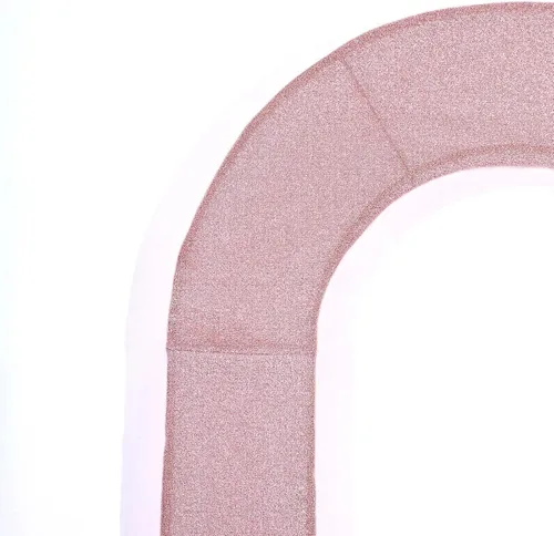 Vista 7 de Efavormart - Cubierta de telón de fondo de arco abierto de 7 pies, color oro rosa brillante, de elastano, con doble cara en forma de U, para arco