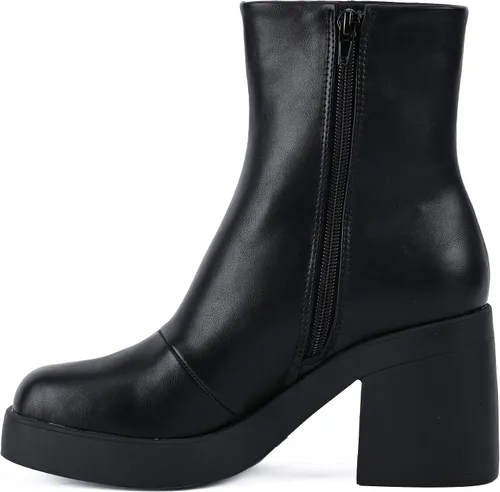Vista 4 de Peach Ting - Botines para mujer tacón de plataforma gruesa con cierre de cremallera lateral color negro Audi3