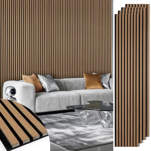 Vista 6 de Paneles de listones de madera acústica, paneles de pared de madera insonorizados, panel acanalado 3D para decoración de pared interior, sala