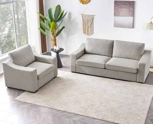Vista 16 de ELUCHANG Sofá moderno de 85 pulgadas para sala de estar, sofá de lino natural de 3 plazas con asientos extra profundos, cojín tapizado y funda