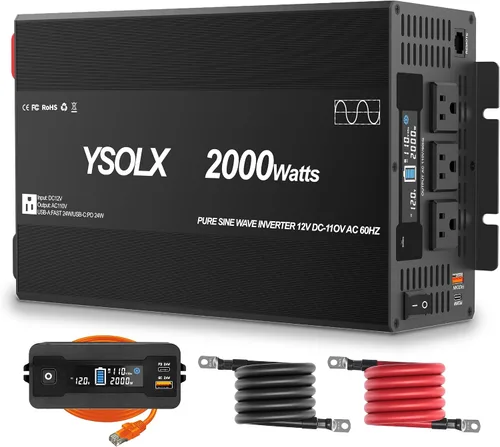 Vista 8 de Inversor de corriente de 1000 W de 12 V a 110 V/120 V para camping RV 3 AC Outlets, 24W USB-A & 30W PD, Dual Cigarette Lighter Ports, Power