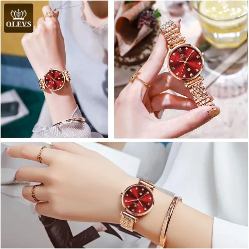 Vista 3 de OLEVS Rose Gold Watches for Women Stainless Steel Band Quartz Small Face Waterproof Watches Fashion Luxury Classic Wrist Watch with Date Ladies
