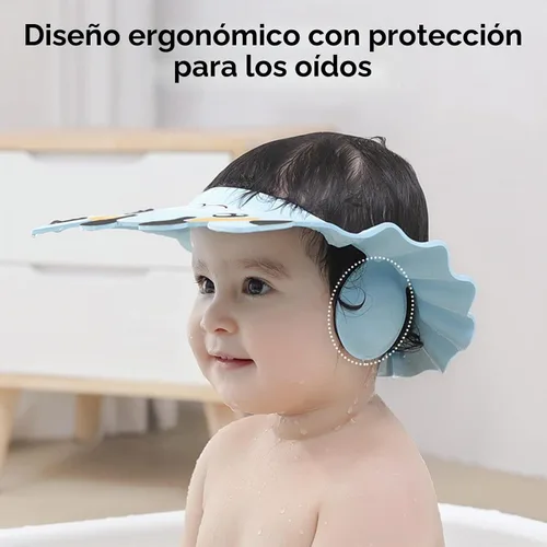 Vista 3 de Gorro de ducha para bebé, protección de baño, ajustable, sombrero de lavado de cabello, gorra de silicona para cabeza de baño, gorra de visera