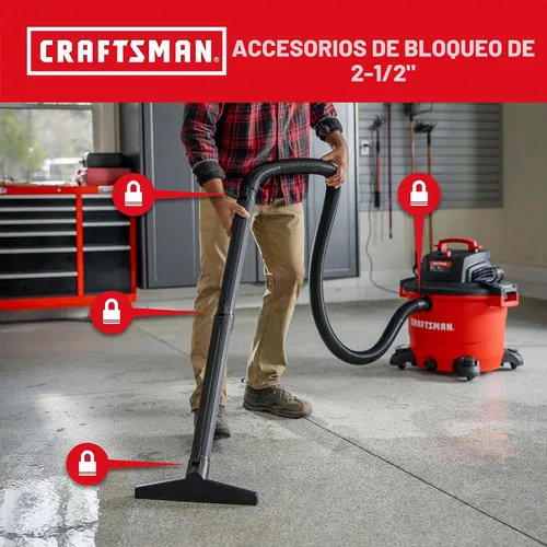 Vista 7 de CRAFTSMAN CMXEVBE18595 - Aspiradora húmeda y seca de 16 galones, 6.5 HP de potencia máxima, aspiradora de taller resistente húmeda y seca