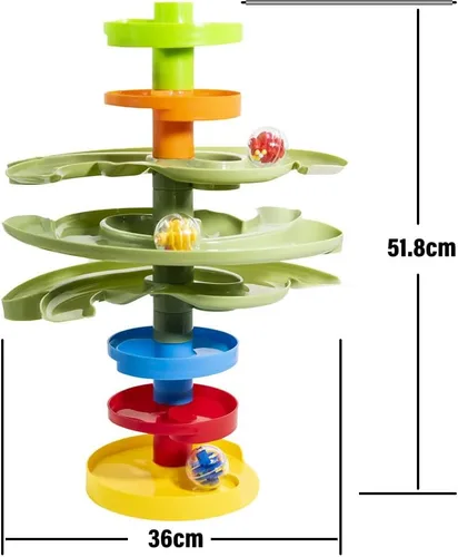 Vista 4 de WEofferwhatYOUwant Torre de Bolas Montessori de 2 Vías – Juguete STEM para Niños de 9 Meses o Más Diseño de Rampa Dual, Pistas Verdes Expandibles