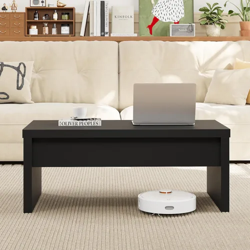 Vista 8 de Mesa de Centro Pequeña con Tapa Elevable, Mesa de Centro Rectangular de Madera con Tapa Elevable y Compartimento de Almacenamiento Oculto, Mesas