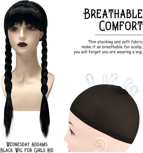 Vista 7 de VORLITS Wednesday Addams - Disfraz de niña para cosplay, Halloween, fiesta de Navidad