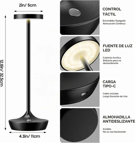 Vista 3 de Lámpara de mesa inalámbrica recargable - Luz de mesa LED operada con batería de 6000mAh - Lámparas de mesa portátiles táctiles regulables