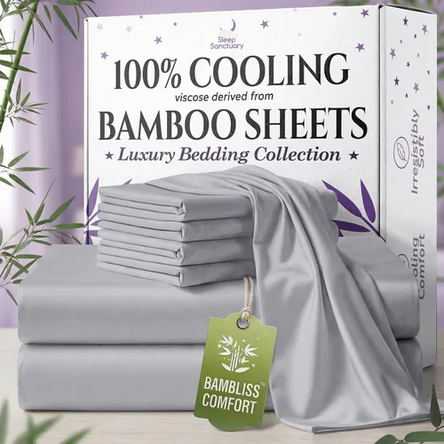 Vista 12 de SLEEP SANCTUARY - Juego de sábanas 100% viscosa derivada de bambú tamaño individual 4 piezas – Sábanas de lujo BamBliss de enfriamiento