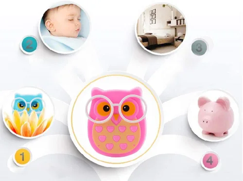Vista 5 de 2 luces LED con forma de búho para niños – Lámpara de pared con sensor de luz de sueño para niños con buen cuidado y control automático, luces