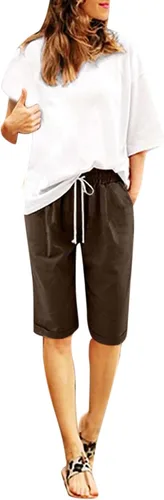 Vista 3 de Pantalones cortos sólidos con control de barriga, casuales, con cordón, cómodos, para mujer, pantalones cortos ligeros de verano para correr 2023