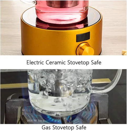 Vista 8 de Tetera con infusor para té suelto, tetera de vidrio para estufa, tetera de vidrio de borosilacato transparente con infusor y tapa, resistente al