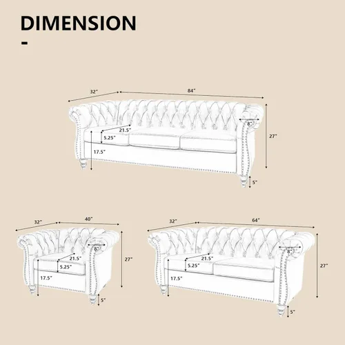 Vista 3 de AVZEAR Juego de sofá modular de 2 piezas para sala de estar, sofá tapizado, moderno juego de sofás estilo con botones acolchonados, sofá Beige