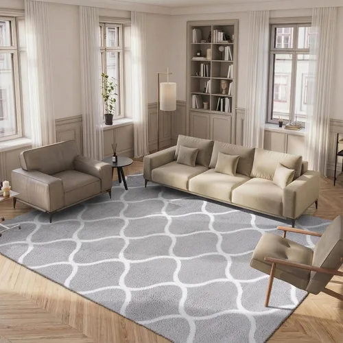 Vista 52 de SAFAVIEH Tahoe Shag Collection - Alfombra para pasillo, 2 x 9 pies, color beige y blanco, diseño de enrejado, no desprende pelusa y de fácil