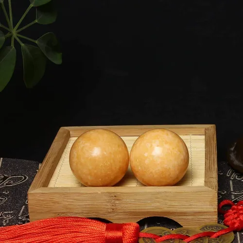 Vista 5 de BRABUD TQZDBS030 - Bolas chinas de estrés para la salud de Baoding de mármol naranja en piedra natural con caja