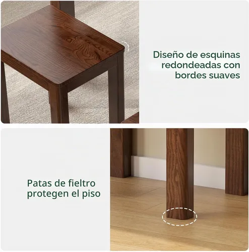 Vista 5 de Mesa auxiliar 100% de madera maciza para sala de estar, taburetes de comedor de nogal con bordes redondos, taburete de 17 pulgadas, reposapiés