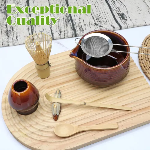 Vista 3 de Juego de batidor de matcha, juego de 7 piezas incluye cuenco de matcha (19 onzas), batidor de matcha de bambú y cuchara de matcha, soporte