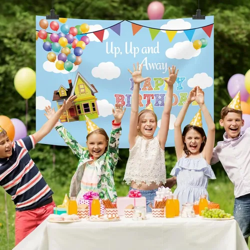Vista 5 de UP - Fondo de fotografía para fiesta de cumpleaños, decoración de fiesta de cumpleaños para niños, decoración de fiesta de cielo azul y nubes