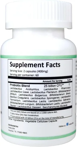 Vista 2 de Mezcla probiótica de fuerza máxima: contiene 25 mil millones de UFC, apoya un sistema digestivo fuerte y resistente. 120 cápsulas vegetarianas.