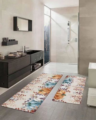Vista 2 de Alfombra de baño elegante con diseño de calabaza para bañera, antideslizante, de secado rápido y absorbente, de tierra de diatomeas, para fregadero