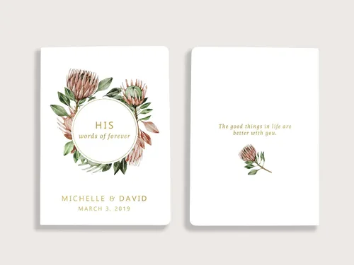 Vista 3 de Protea - Juego de 2 libros de votos de boda personalizados en papel de oro rosa