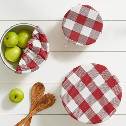 Vista 7 de DII Colección de fundas de tela reutilizables, lavables a máquina, algodón con elástico para almacenamiento de alimentos, 10.25"/8.25"/7.5" de rojo