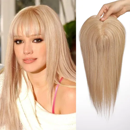 Vista 28 de HAIRCUBE Pelucas de cabello humano 100% con flequillo, densidad 150%, base de seda, clip en la parte superior, pelucas de cabello superior