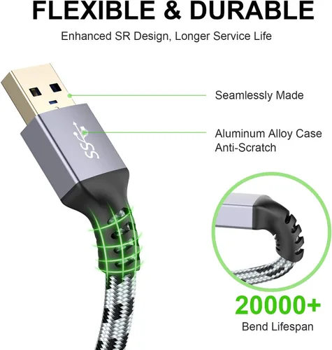 Vista 2 de Cable de extensión USB 3.3 pies - Cable de extensión USB 3.0 tipo A, macho a hembra, transferencia de datos de 5 Gbps para teclado, mouse, unidad