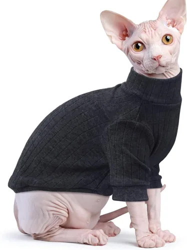 Vista 4 de Idepet Sphynx Suéter de gatos sin pelo, camisa suave para cachorros, lindo pijama de gato, ropa de algodón para mascotas, cuello alto de invierno