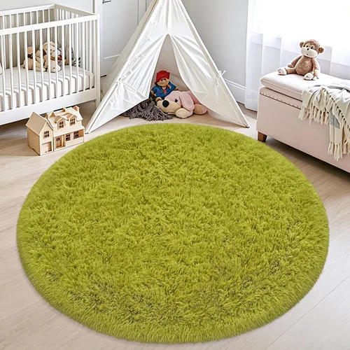 Vista 16 de Alfombra circular pequeña para dormitorio, 2 x 2 pies, color azul, para decoración de habitación de niños, redonda esponjosa para guardería