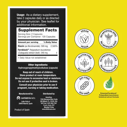 Vista 7 de Heliocare Suplemento Avanzado de Niacina B3: Extracto Fernblock PLE 240mg Por Porción - Apoya la Salud de las Células de la Piel con Vitamina B3