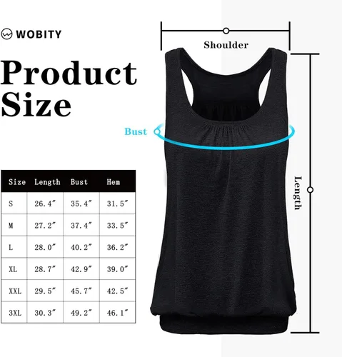 Vista 3 de Wobity Camiseta sin mangas con espalda cruzada para mujer, ajuste holgado, parte inferior con bandas para yoga