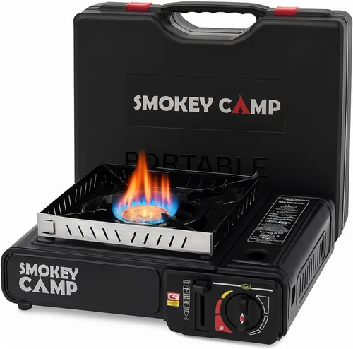Vista 9 de Estufa de campamento de 5000 W, estufa de campamento resistente al viento con funda de transporte de encendido piezoeléctrico y 2 adaptadores