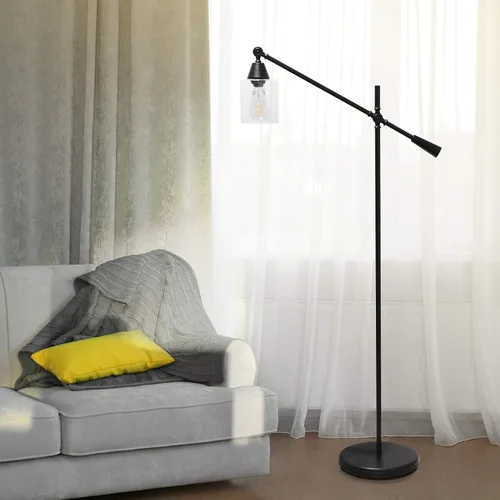 Vista 5 de Elegant Designs LF1030-BLK Lámpara de pie con pantalla de vidrio con brazo pivotante, color negro
