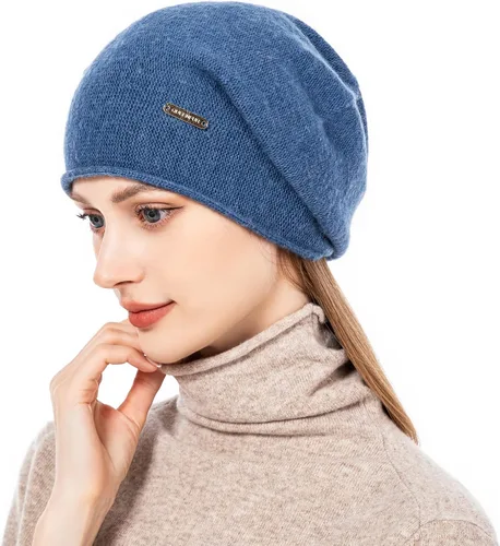 Vista 4 de QUEENFUR Gorro de punto holgado para mujer gorro de esquí de cachemira gorro de invierno suave y cálido
