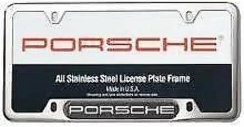Vista 2 de Porsche Placa original de vehículo de acero inoxidable con nombre - Acabado plateado pulido