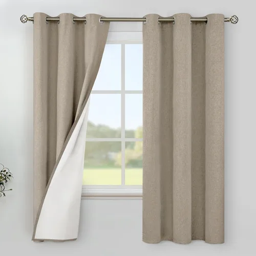 Vista 85 de YoungsTex - Cortinas 100% opacas para dormitorio, con aislamiento térmico y ojales, cortinas oscuras negras con capa pesada para ventana de sala