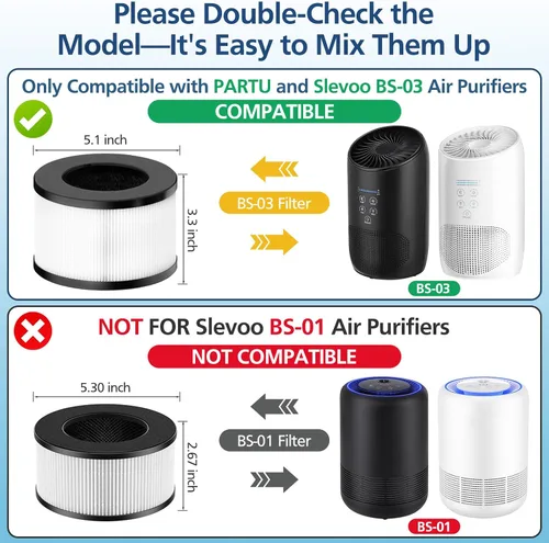 Vista 2 de Paquete de 2 filtros de repuesto HEPA BS-03 para PARTU BS-03 Parte U, Parte X y Slevoo BS-03 purificador de aire, filtración 3 en 1 con filtro HEPA