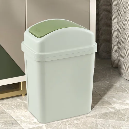 Vista 7 de Bote de basura de 1.8 galones con tapa giratoria, cubo de basura de plástico de 7 L (verde), F