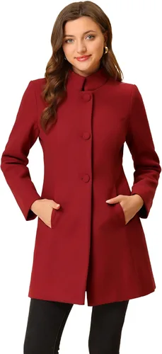 Vista 8 de Allegra K Abrigo de invierno para mujer, abrigo de cuello alto medio largo Negro