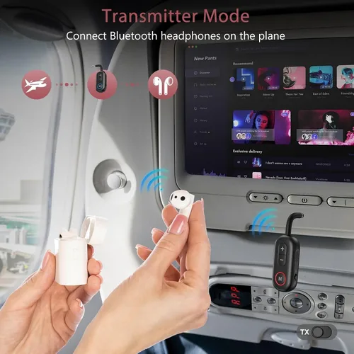 Vista 3 de LOFICOPER Receptor transmisor Bluetooth 5.3, adaptador auxiliar de 0.138 in, rango de 33 pies Hands-Free Driving, 14H Battery Life in RX, Low