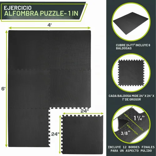 Vista 2 de ProsourceFit Alfombrilla de Ejercicio con Rompecabezas de Patrón Tejido Extra Gruesa de 1 Pulgada, Baldosas de Espuma EVA Entrelazadas para Piso