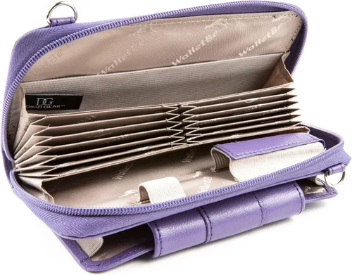 Vista 6 de WalletBe Cartera RFID para mujer, bolso cruzado de cuero con acordeón guijarro