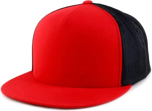 Vista 6 de Trendy Apparel Shop Oversize XXL Estructurado Blanco 5 Panel Flatbill Snapback Mesh Cap Negro