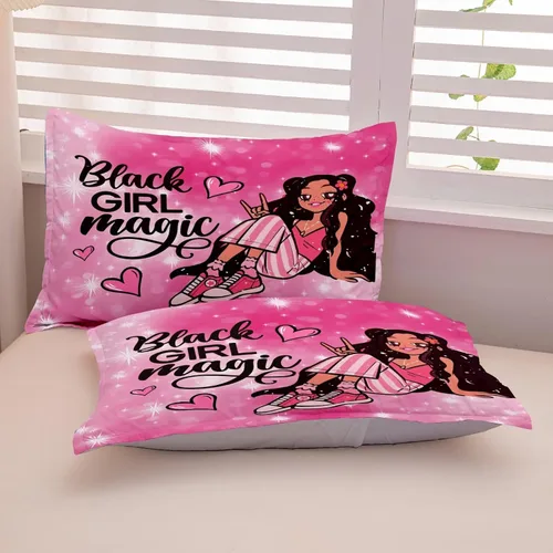Vista 7 de Juego de edredón de niña negra tamaño individual para niños, juegos de ropa de cama mágica de niña negra, juego de edredón de princesa melanina