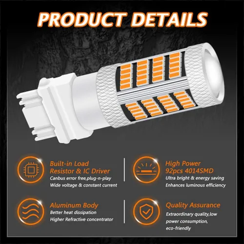 Vista 3 de Recién actualizado T25 cuña 3156 3157 focos LED, luces de señal de giro amarilla ámbar, 3157A 3457NA 4157NAK 5702AK 360° súper brillante 3156A 3056